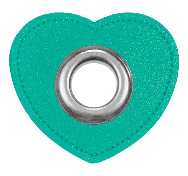 Ösen-Patches Herzform Breite 39 mm ,Höhe 35 mm , Ø 10 mm,  Mint